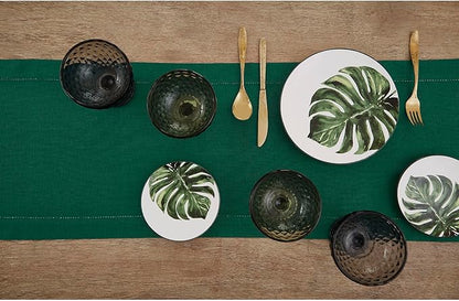 Solino Home Linen Rainforest Green Table Runner 72 Inches Long - 100% Pure Linen Hemstitch Table Runner 14 x 72 Inch for Dresser, Dining, Christmas, New Year - Classic Hemstitch