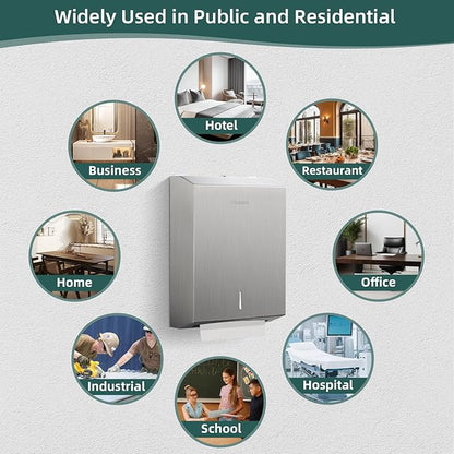Paper Towel Dispenser Wall Mount, Large Commercial C/Z Tri Fold Multifold Hand Towels Dispenser, Brushed Stainless Steel Paper Towel Holder with Lock for Bathroom, Restroom and Public Places