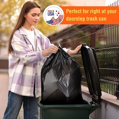 Delxo 55-60 Gallon Black Trash Bags, 100 Count – 0.9 Mil Medium Duty Garbage Bags, Thick, Durable & Puncture-Resistant Plastic, Perforated Design – Made in USA for Kitchen, Yard, Office & Party