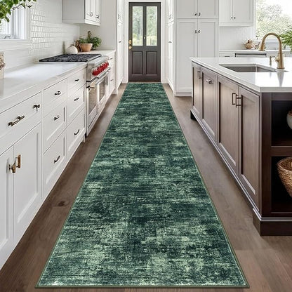 IOHOUZE Abstract Runner Rug 3x20 Ft Extra Long Washable Runners for Hallways, Non Slip Kitchen Runner Printed Faux Wool Entryway Runner Indoor, Modern Abstract Floor Carpet for Hall Stair, Dark Green