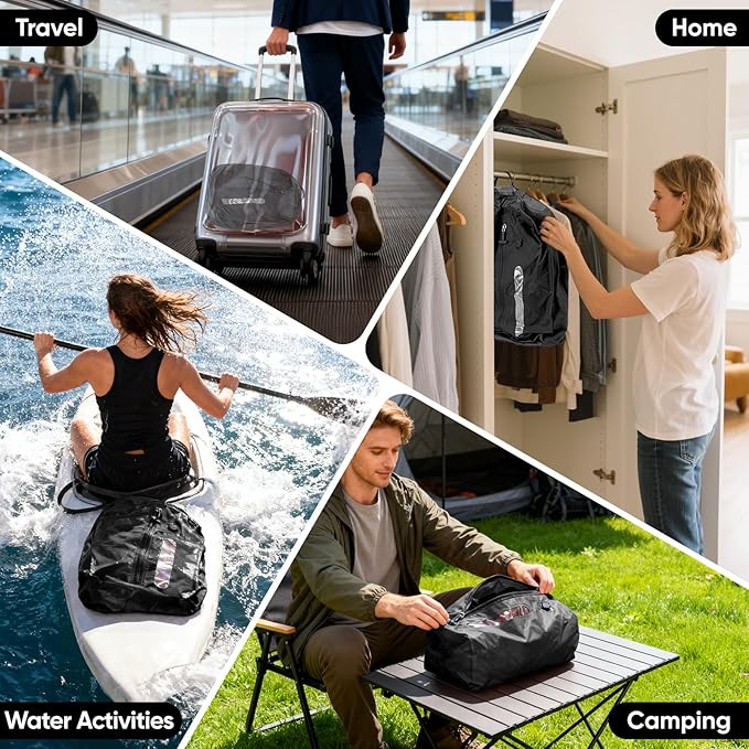 Vacuum Bags for Travel With Pump, Reusable Vacuum Packing Cubes for Traveler, Compression Bags for Clothes, IP68 Waterproof Airless Travel Bags for Storage, Luggage, Backpack & Suitcase (2PC + Pump)