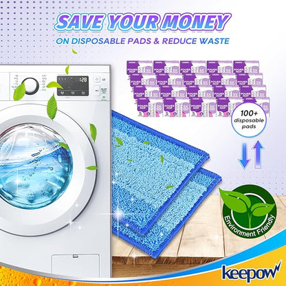 Reusable Mop Pads for Swiffer PowerMop, 5 Pack Microfiber Mop Pad Refills with Scrubber Strips for 13''-15'' Spray Mop, Washable Mop Pads Use for Most Floor Types, Mop Pads Replacement for Dry Wet Mop