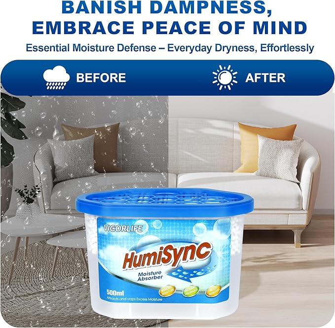 Moisture Absorbers 6 Pack, 16.9oz., Portable Humidity Absorber Boxes for Bathroom, Closet, Kitchen, Dehumidifiers, Attract and Trap Excess Moisture, Convenient and Effective, Blue