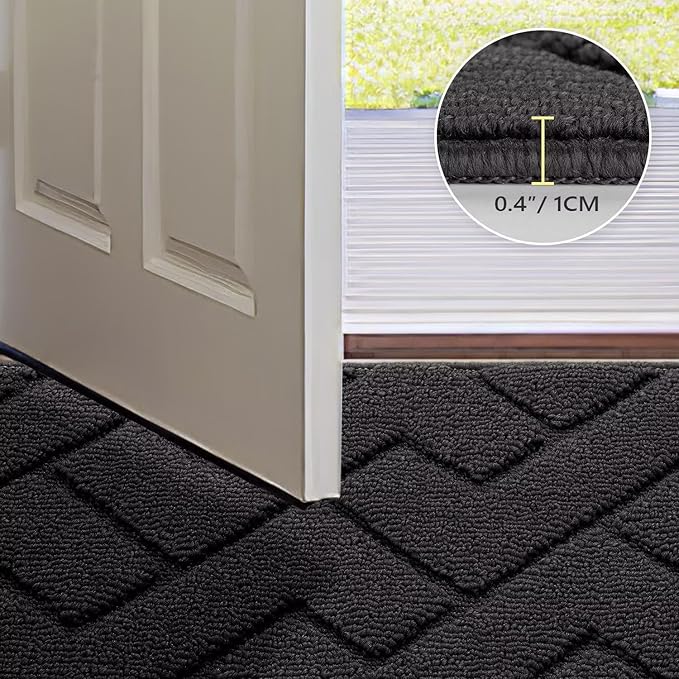 hicorfe Indoor Doormat,Front Back Door Mat Rubber Backing Non Slip Door Mats 20"x48" Absorbent Resist Dirt Entrance Doormat Inside Floor Mats for Entryway Washable Low-Profile(Charcoal)