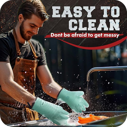 KITCHEN PERFECTION S Silicone Smoker Oven Gloves -Extreme Heat Resistant BBQ Gloves -Handle Hot Food Right on Your Grill Fryer Pit|Waterproof Oven Mitts |Superior Value Set+3 Bonuses