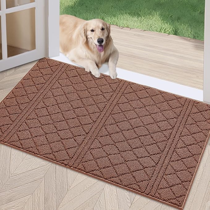 REFETONE Indoor Doormat, Front Back Door Mat 16"x24" Absorbent Rubber Backing Non Slip Door Mats, Low-Profile Resist Dirt Rugs, Machine Washable Door Rug Inside Floor Mat for Entryway, Chocolate