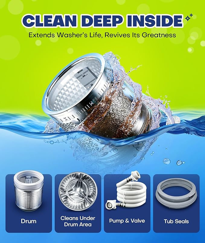 Deep Cleaning Washing Machine Cleaner Tablets, No More Odor & Pet Fur Washing Machine Cleaning Tablets, Washer Cleaner For HE Top Front Load, Septic Safe, 24 Counts/1 Year Supply