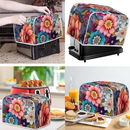 Boho Bright Blossom Flower Pattern Appliance Covers Set Washable Kitchen Blender Dust Cover Bread Maker Toaster Cover 4 Slice Kitchen Accessories