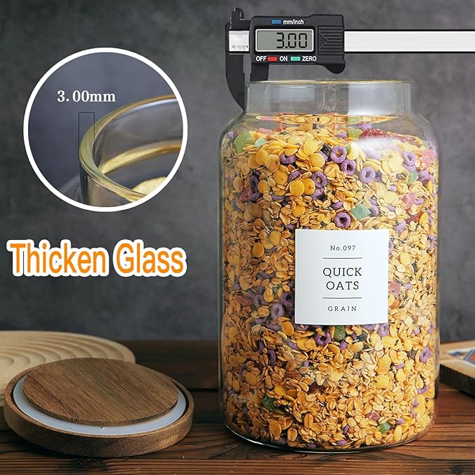 Set of 2 Large Glass Flour and Sugar Containers with 132 Pantry Labels - Glass Food Storage Jars with Airtight Bamboo Lid for Flour Pasta Candy Coffee Cookie and More(1 Gallon/4000 ml)