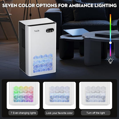 ToLife Dehumidifier for Home, 1000 sq.ft Dehumidifiers for Basement Bedroom Bathroom with 95 OZ Water Tank, Auto Shut Off 7 Colors LED Light, White Black