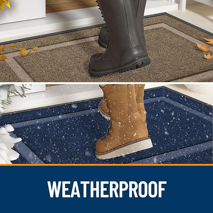 OLANLY Front Door Mat Indoor Outdoor Entrance, Waterproof All-Season, All-Weather Doormat, Sturdy Natural Rubber, Fade Resistant, Low Profile, Easy Clean Patio Porch Entryway Mat, 47x17, Grey