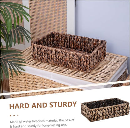 Handwoven Wicker Storage Baskets Set, Natural water hyacinth & Iron Frame | Triple Sizes (Small, Medium, Large) for Home Organizing, Bathroom, Shelves | Woven Baskets for Storage & Decor (Dark Brown)