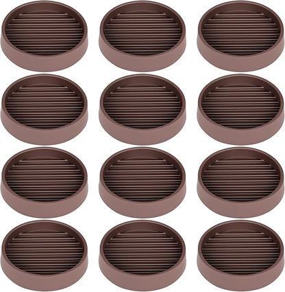 Non Slip Furniture Pads, 2.5” Round Rubber Caster Cups, 12 Pcs Furniture Coasters, Anti-Slip Gripper, Anti Slide Furnitures Feet Floor Protectors for Bed Couch Stoppers - Brown