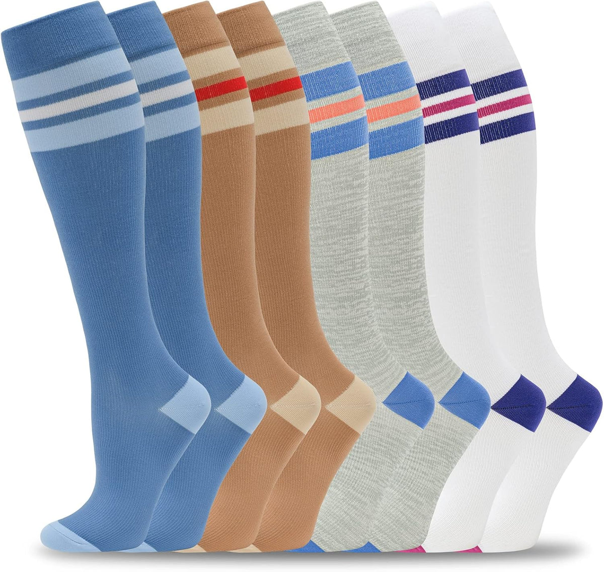 fenglaoda 8 Pairs Compression Socks for Men & Women 20-30 mmHg Knee High Nurse Pregnant Running Medical and Travel Athletic