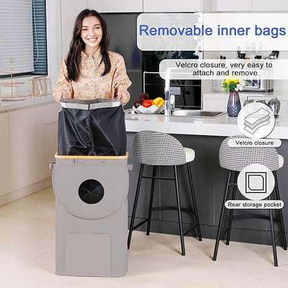 efluky Recycling Bin for Kitchen 100L, 26 Gallon Recycle Bins for Indoor Outdoor Home Use with 2 Removeable and Reusable Inner Bags, Tall Recycle bin for Bottle Can Plastice Stickers (Grey)