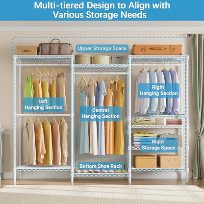 VIPEK V5 Plus Portable Closet Wardrobe Heavy Duty Clothes Rack, Large Free Standing Closet Rack for Hanging Clothes, 85.4" L x 15.7" W x 76.4" H, White