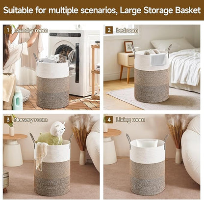 CLHMILY&Z 80L Laundry Basket Round Storage Rope Basket - 16.5x22.5 Inches - Laundry Hamper in Bedreoom and Mutil Storage Bin for Blankets, Toys, and Nursery Essentials