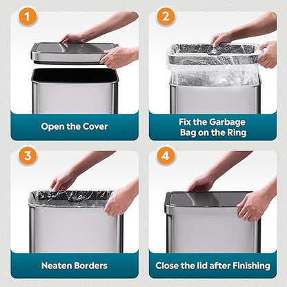 WLIVE 16 Gallon Motion Sensor Trash Can, 60 Liter Automatic Kitchen Trash Can with Soft Close Lid, Touchless Electronic Smart Stainless Steel Waste Bin for Kitchen, Office, Silver