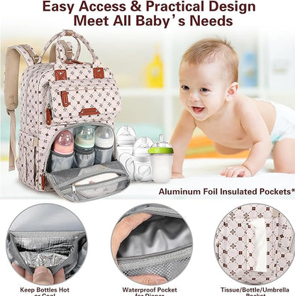 Baby Diaper Bag Backpack, Baby Bag for Girls Large Capacity with Stylish Flora, Travel Back Pack Multifunction Waterproof, Newborn Baby Registry Shower Gifts, Pink05
