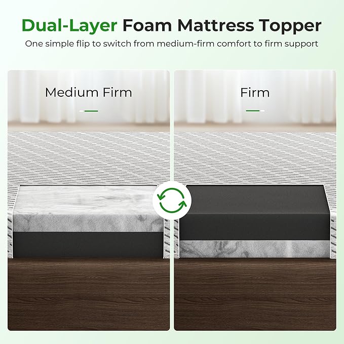Bamboo Mattress Topper Twin XL Size 4 Inch, Cooling Gel & Bamboo Charcoal Memory Foam Mattress Topper for Back Pain Relief, Firm Dual-Layer Foam Bed Pad with Removable Cover College Dorm