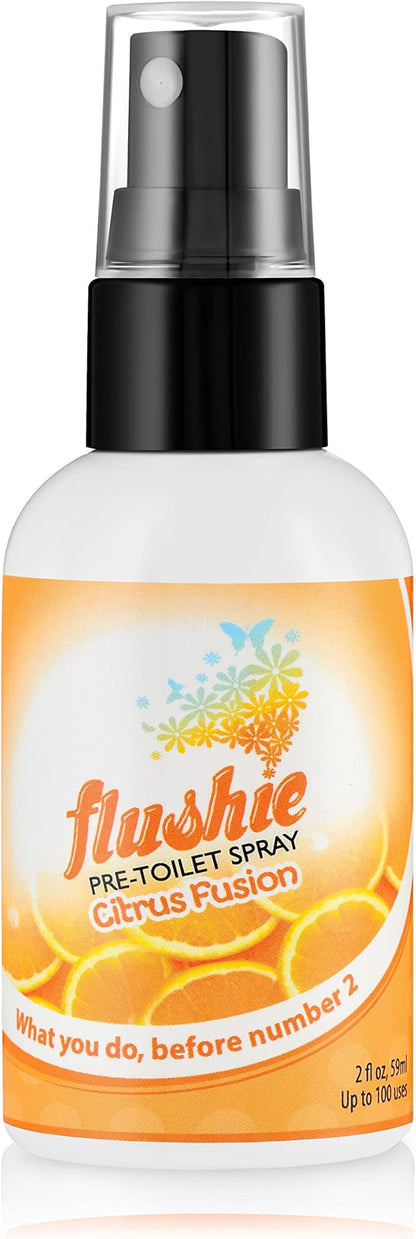 Flushie Pre-Toilet Spray for Poop Travel Size Toiletries Bathroom Spray for Poop Spray for Toilet Deodorizer Traveling Essentials Poop deodorizer Poop Odor eliminator… (Citrus, 2oz 2pack)