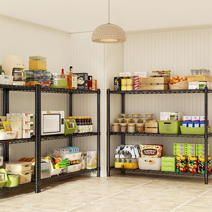 Storage Shelves, 2 PCS 48" L x 20" W x 47" H Heavy Duty Garage Wire Shelving Unit Loads 1200LBS, 3-Tier Adjustable Metal Industrial Utility Shelf Rack for Kitchen, Laundry Room, Basement