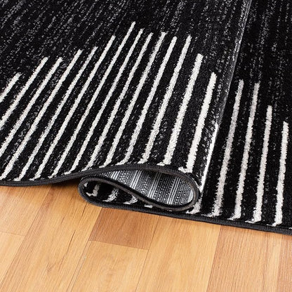 Rugshop Bohemian Stripe Stain Resistant High Traffic Living Room Kitchen Bedroom Dining Home Office Area Rug 5' x 7' Black