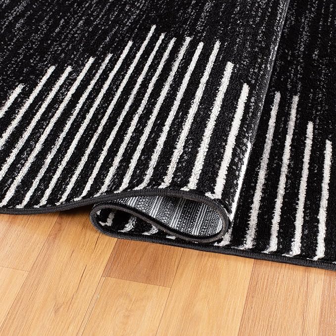 Rugshop Bohemian Stripe Stain Resistant High Traffic Living Room Kitchen Bedroom Dining Home Office Oval Area Rug 5' x 7' Black