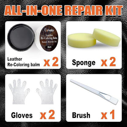 Black Leather Repair Kit, Black Leather Recoloring Balm, Leather Dye - Restore & Renew Scratch, Faded and Aged Leather & Vinyl Couches, Boots, Car Seats or Leather Furniture