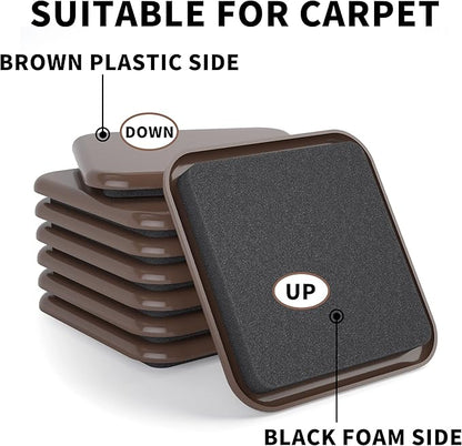 Yelanon Square Furniture Sliders – 16 PCS 2.5" Floor Protectors for Furniture - Furniture Movers Sliders – Protects Floors from Scratches-Brown