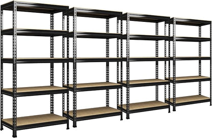 PrimeZone 32"W x 16"D x 63" H Storage Shelves - 4 Pack 5 Tier Adjustable Garage Storage Shelving, Heavy Duty Metal Storage Organizer Utility Rack Shelf Unit for Warehouse Pantry Closet Kitchen, Black