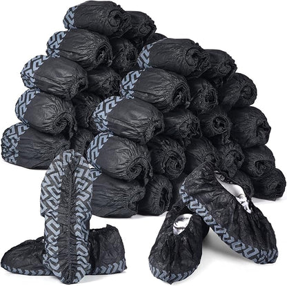 Zhanmai 300 Pack Disposable Shoe Covers Non Slip Disposable Large Foot Booties Shoe Covers for Indoors Contractors Floor and Carpet Protectors, One Size Fits Most(Black)