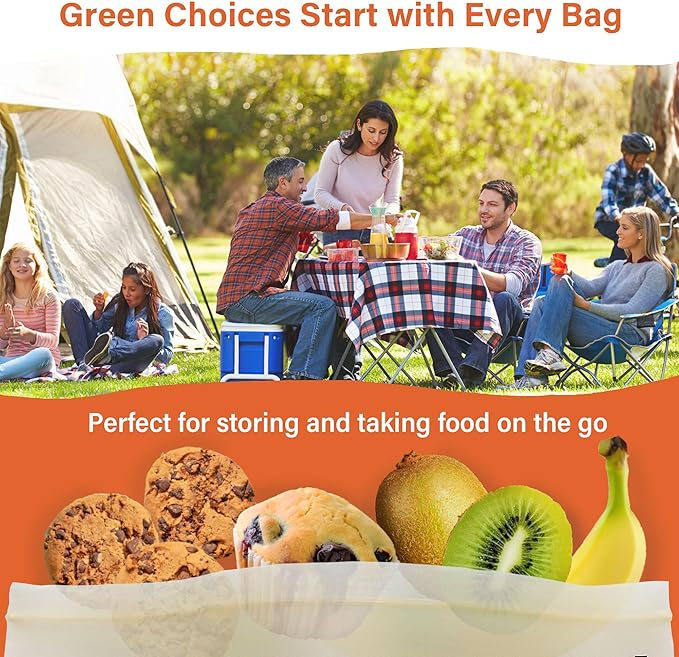 Compostable Food Storage Bags, Resealable Sandwich Bags, 50 Count, 6.7 x 6.8 inches, Extra Thick and Reusable, Eco-Friendly, Certified US BPI ASTM D6400 Europe OK Compost