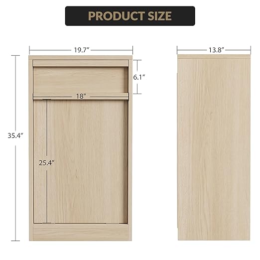 Tilt Out Trash Cabinet, Natural Wood Hidden Garbage Can Cabinet for 10 Gallon Bins, Modern Pet-Proof Trash Cabinets for Kitchen, Dining, Living Room Storage