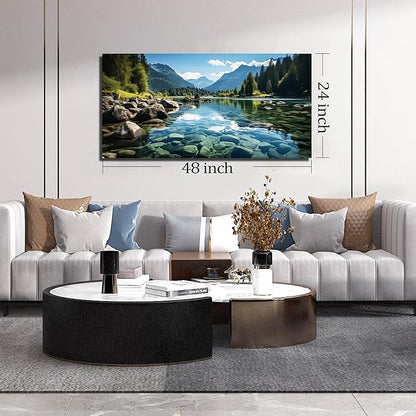 GUGIKA Landscape Wall Art for Living Room, Mountain and Lake Wall-Decor for Bedroom, Natural Scenery Canvas Prints Pictures for Hallway Office, Size 48 x 24 Inches