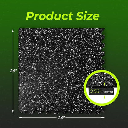 1/2in Thick 48 Sq Ft Rubber Top High Density EVA Foam Exercise Gym Mats Non-Slip 12 Pcs - Interlocking Puzzle Floor Tiles for Home Gym Heavy Workout Equipment Flooring - 24 x 24in Tile, Black & White