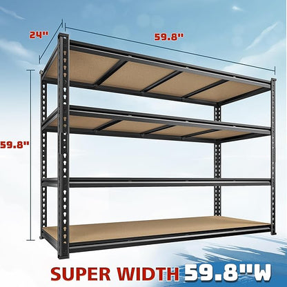 59.8"W Metal Shelving 59.8"H Storage Shelves 2200LBS Garage Shelving Adjustable Metal Shelves Heavy Duty 4 Tier Pantry Shelf for Basement Warehouse Pantry Supermarket 59.8"W x 24"D x 59.8"H