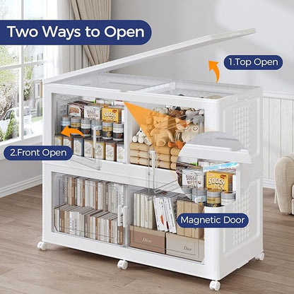 120GAL Extra Large Storage Bins with Lid, 480Qt Stackable Closet Organizers and Drawers, Collapsible Storage Bins with Wheels, Folding Storages Cabinet for Home Bedroom Office, 3Pack White