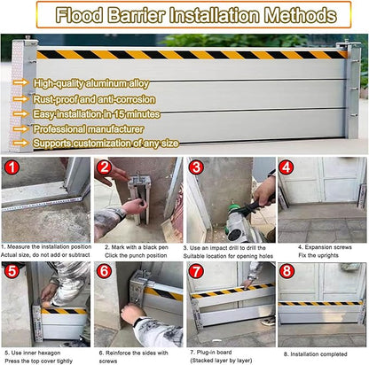 Reusable Flood Barrier, 3/4/5/6/7/8/9/10/11/12/13ft Long Heavy Duty Aluminum Water Barrier Shield for Sliding Glass Door/Driveway/Home Doorway, Removable Stopper Shield with Rubber(H 2.6ft