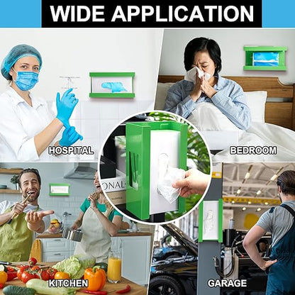 Lounsweer 2 Pcs Magnetic Glove Dispenser Holders Wall Mount Boxes of Gloves Commercial Quality Towels Wipes Paper Tissue Box Holder Kitchen Fridge Office Workshops Garage Tool Hospital(Green)