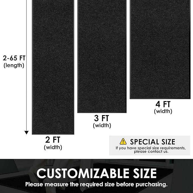 4′ x 27′ Front Door Mat Indoor Outdoor Entrance, Commercial Floor Mat Heavy Duty Dirt Trapper Entryway Doormat, Custom Size Non Slip Rubber Backing Welcome mat, Door Mat for High Traffic Area
