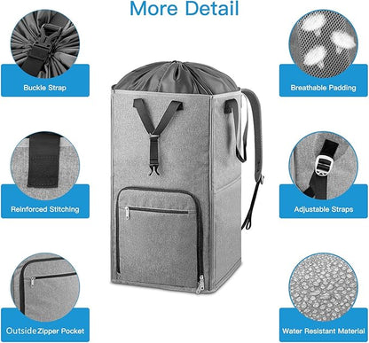 Laundry Backpack Bag, Bukere Extra Large 2 in 1 Laundry Hamper Basket for College Students Dorm Essentials, Adjustable Shoulder Straps, Freestanding Laundry Bag for Apartment, Laundromat, Travel