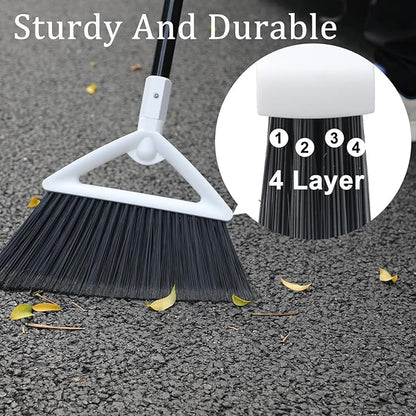 4 Pack Outdoor Indoor Broom, Brooms for Sweeeping Indoor, Heavy-Duty Kitchen Broom with Long Pole, Angle Broom White for Garages Restaurant Courtyard Office Slidewalk Lobby Sweep Dust