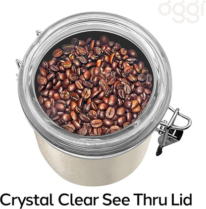 Oggi Stainless Steel Kitchen Canister 26 fl oz, Gray - Airtight Clamp Lid, Clear See-Thru Top - Ideal for Kitchen Storage, Food Storage, Pantry Storage. Size 5" x 3.5".