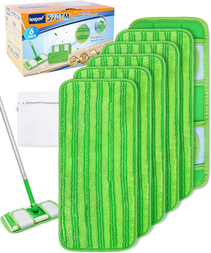 Keepow 6 Pack Reusable Mop Pads Refills Compatible with Swiffer Sweeper Microfiber Wet Mopping Cloths Dry Sweeping Floor Cleaning Mop Pad Refill Mop Head Replacements Part