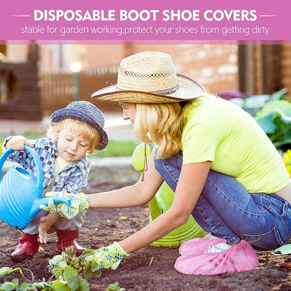 Zhanmai 300 Pack Disposable Shoe Covers Non Slip Disposable Large Foot Booties Shoe Covers for Indoors Contractors Floor and Carpet Protectors, One Size Fits Most(Pink)