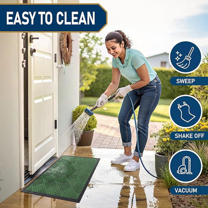 Smiry Front Door Mat Outside Entrance, Heavy Duty Outdoor Indoor Natural Rubber Doormat, Non Slip, Trap Dirt and Moisture, Easy Clean, Low Profile Patio Porch Entryway Mat, 47x23, Green