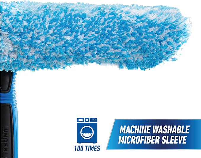 Unger Professional Connect and Clean 2-in-1 Squeegee and Scrubber, 14” Window Cleaning Tool, Essential Glass Cleaner for Commercial and Residential Use, Reusable Microfiber Sleeve, Streak-Free Results