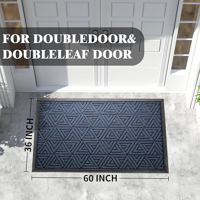 Yimobra Extra Large Door Mat 60x32, All-Weather Waterproof Non-Slip Welcome Matt Outdoor, Heavy Duty Non Slip Doormat for Entryway for Patio and Garage Indoor, Easy Clean, Blue