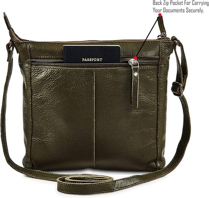 Small Soft Genuine Leather Crossbody Purse Women’s Sling Crossover Shoulder Travel Handbag with Triple Zipper